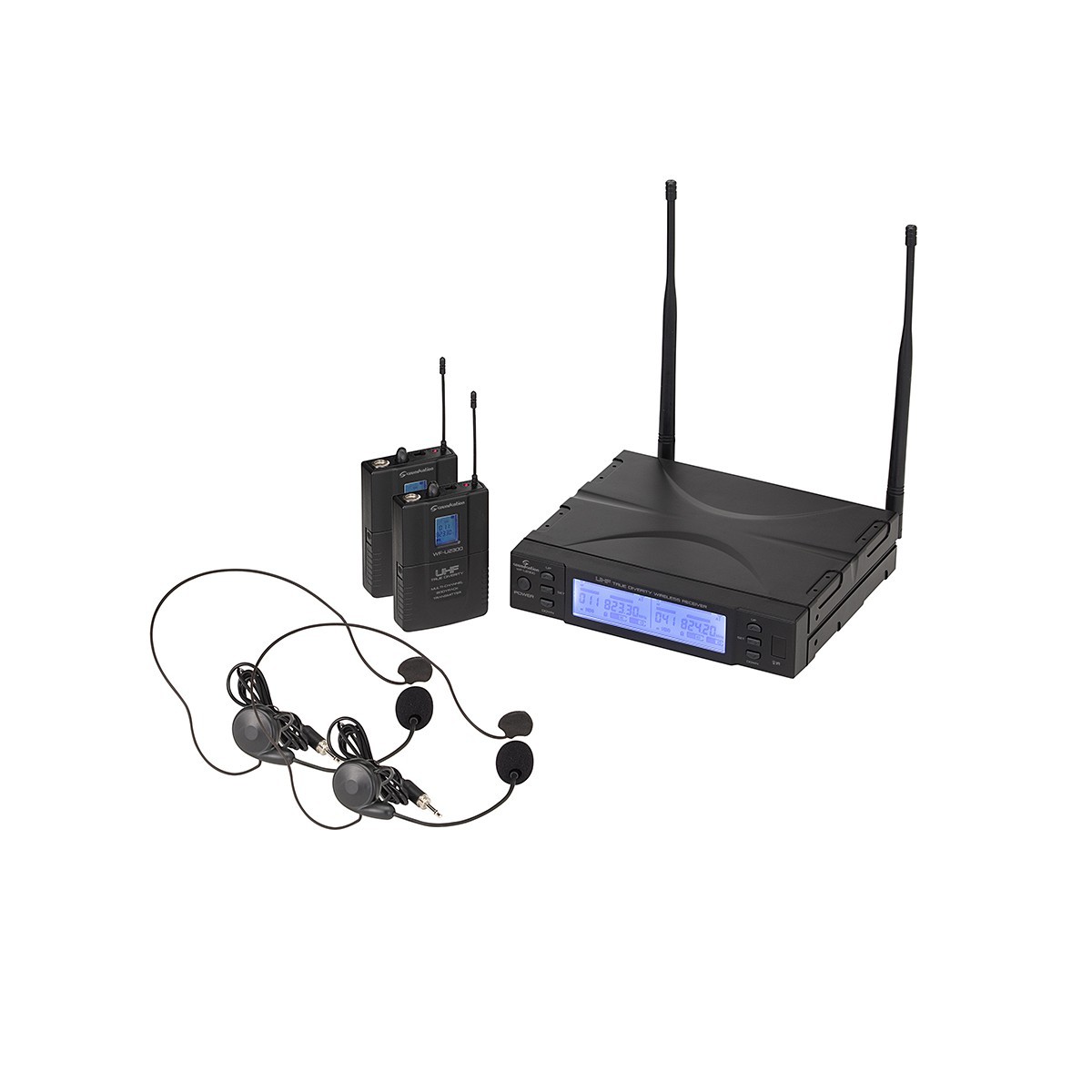 RADIOMIC. TRUE DIVERSITY UHF DOPPIO SOUNDSATION WF-U2300PP 2 TX TASC+HEADSET 823-832MHz