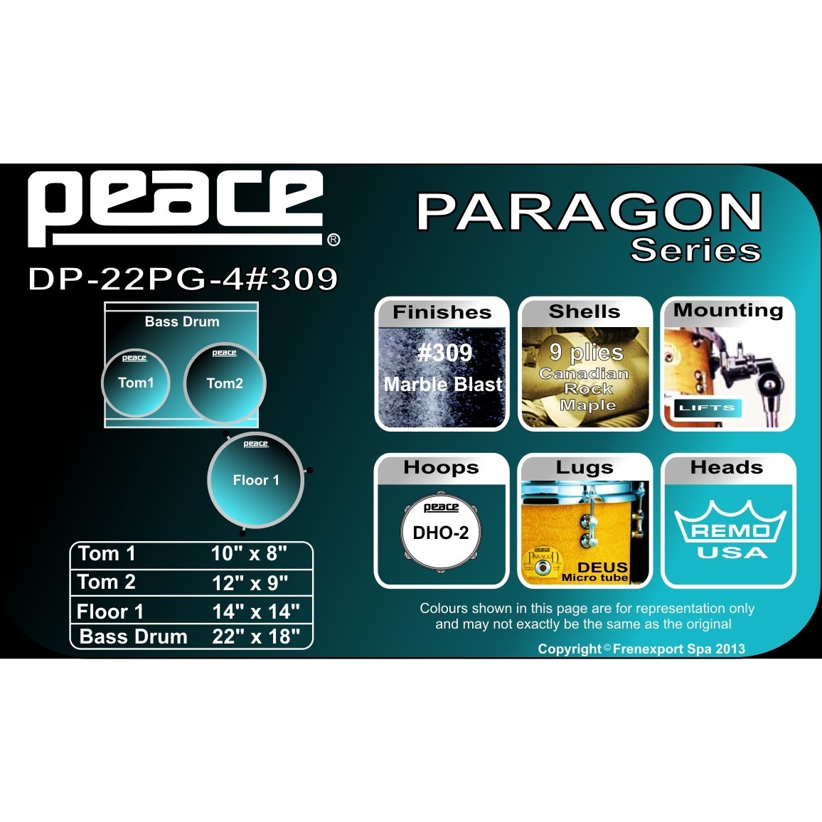 BATTERIA PEACE PARAGON DP-22PG-4-C1 #309 MARBLE BLAST_3
