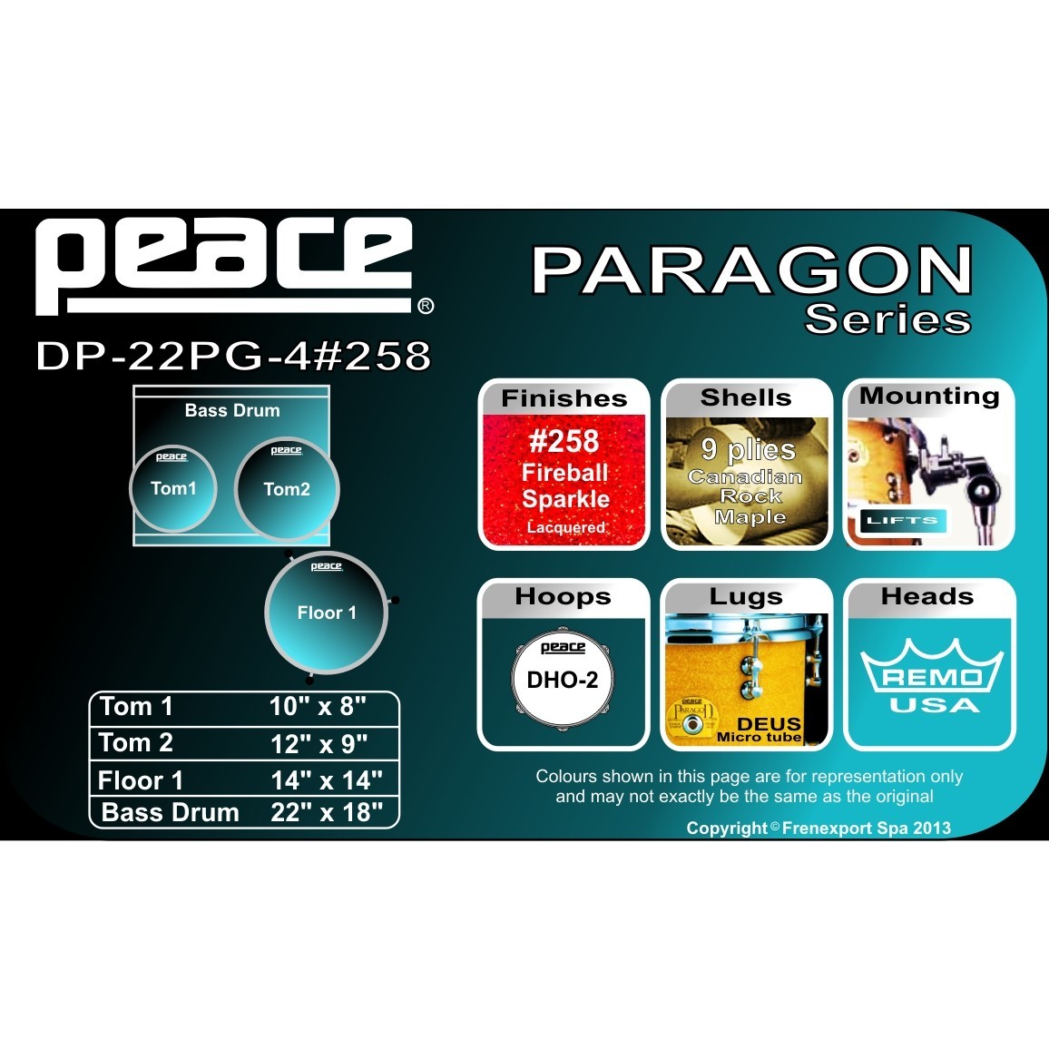BATTERIA PEACE PARAGON DP-22PG-4-C1 #258 FIREBALL SPARKLE_3